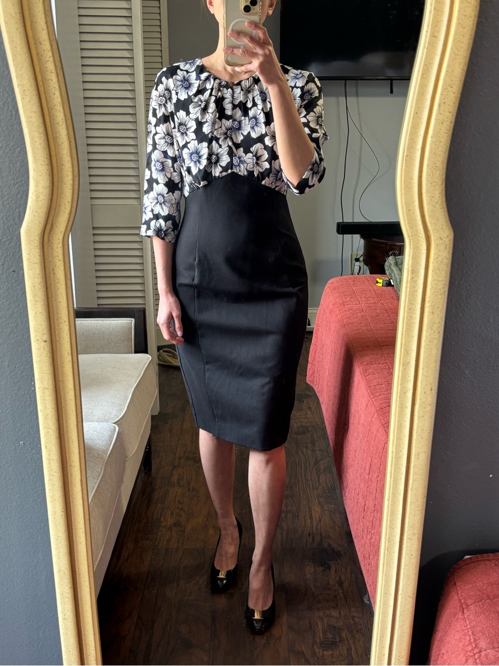 Ted Baker-style Floral-Top Pencil Skirt Dress Size 0-2